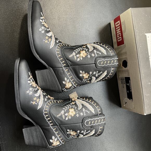 Dingo Black Primrose Western Boots Floral Embroidered Leather Women's Size 7 NEW - Picture 3 of 5